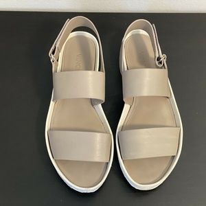 VINCE GREY LEATHER FLATFORM SANDALS